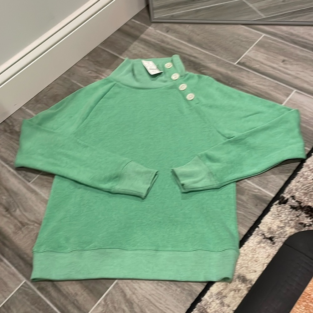 NEW J.Crew wide button collar pullover sweatshirt green XS